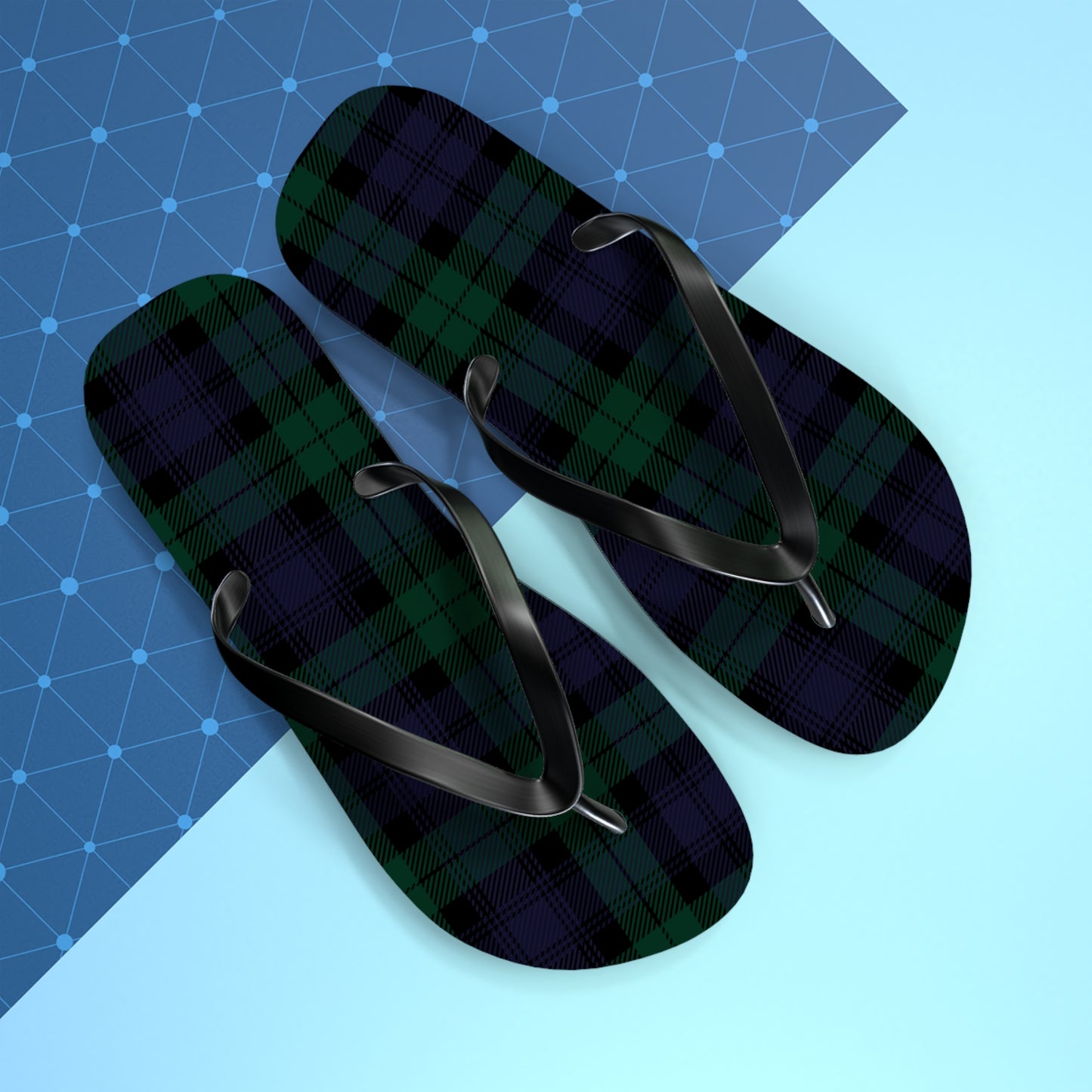 True Holiday Black Watch Tartan Plaid Flip Flops