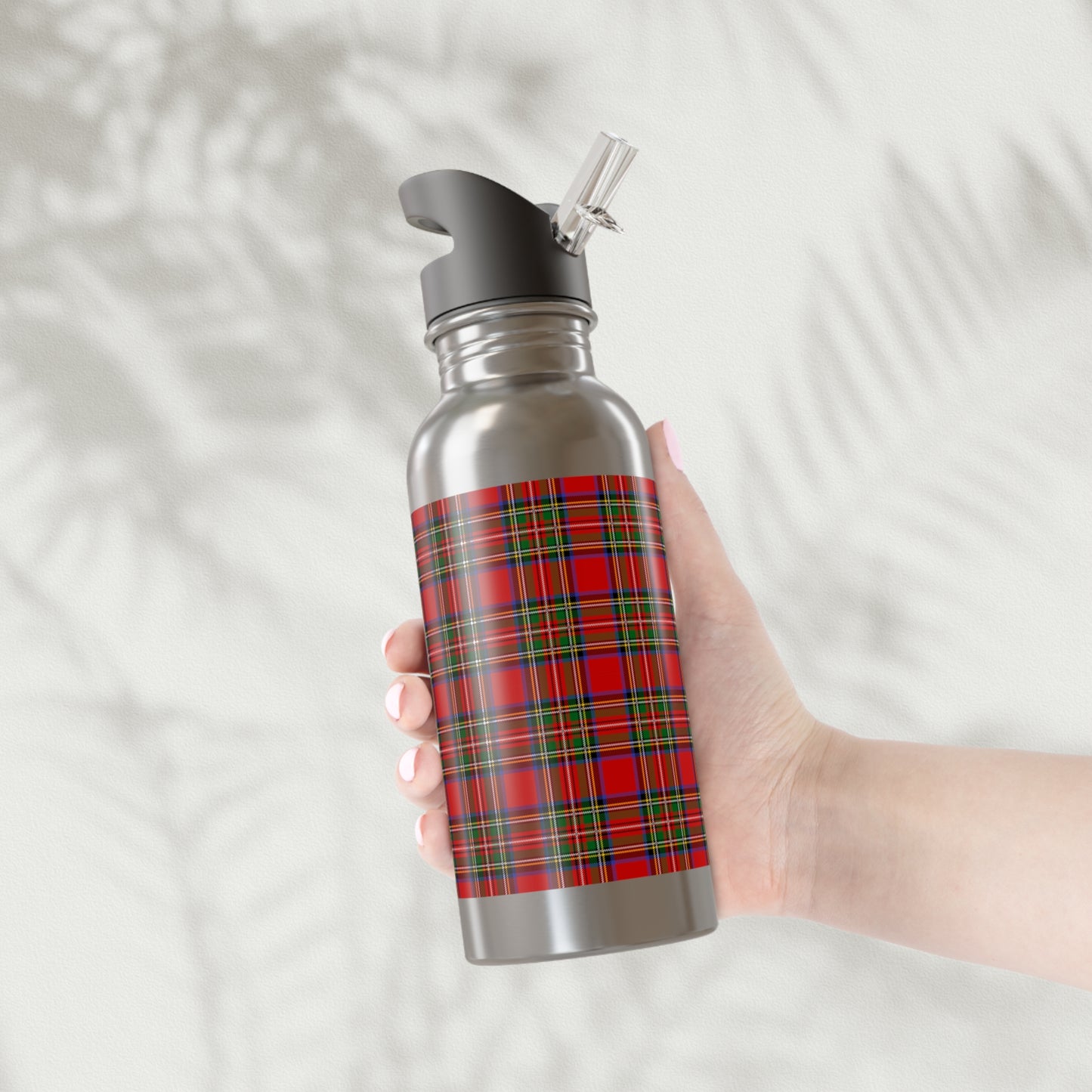 True Holiday Royal Stewart Tartan Plaid Stainless Steel Water Bottle With Straw, 20oz