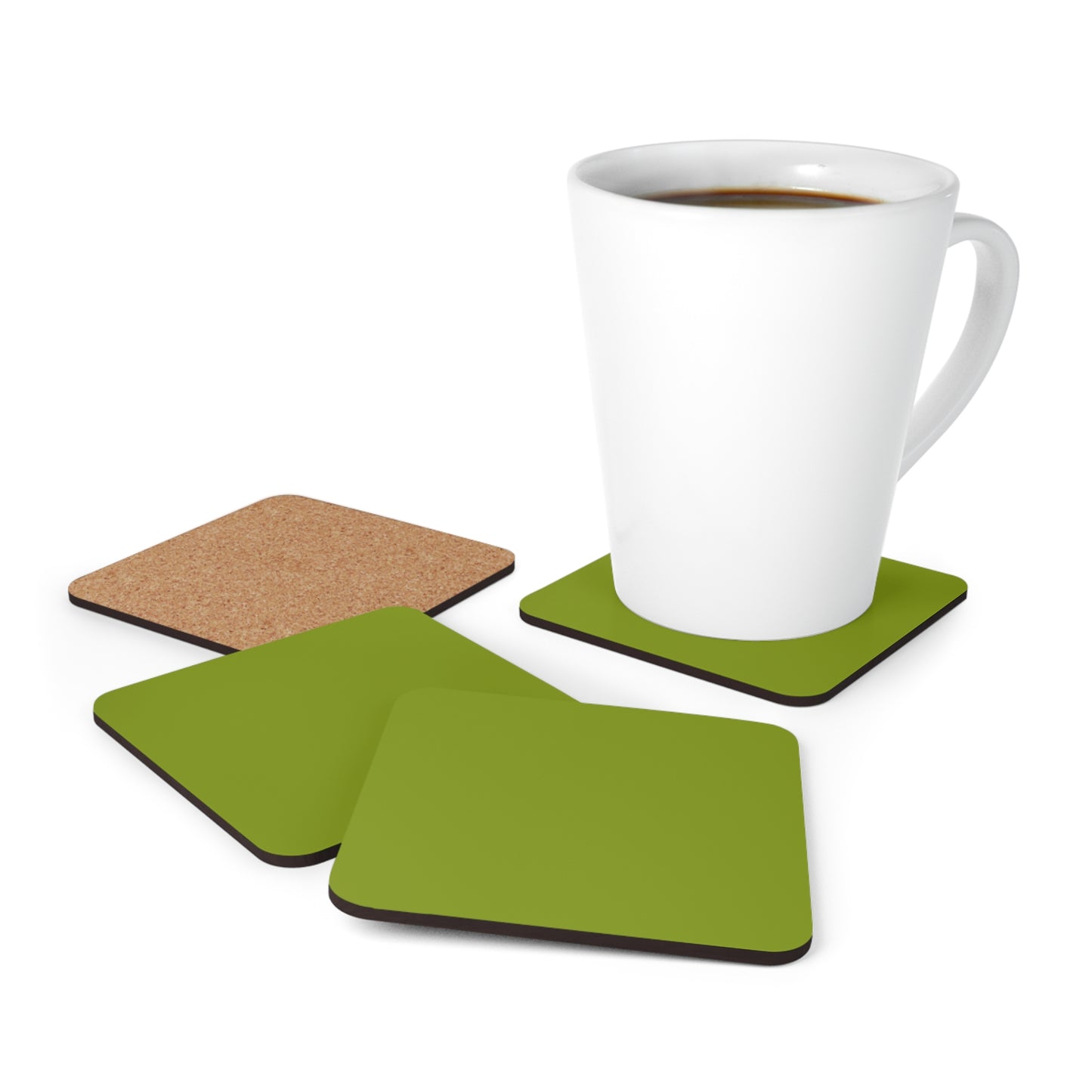 True Holiday Iguana Green Solids Corkwood Coaster Set