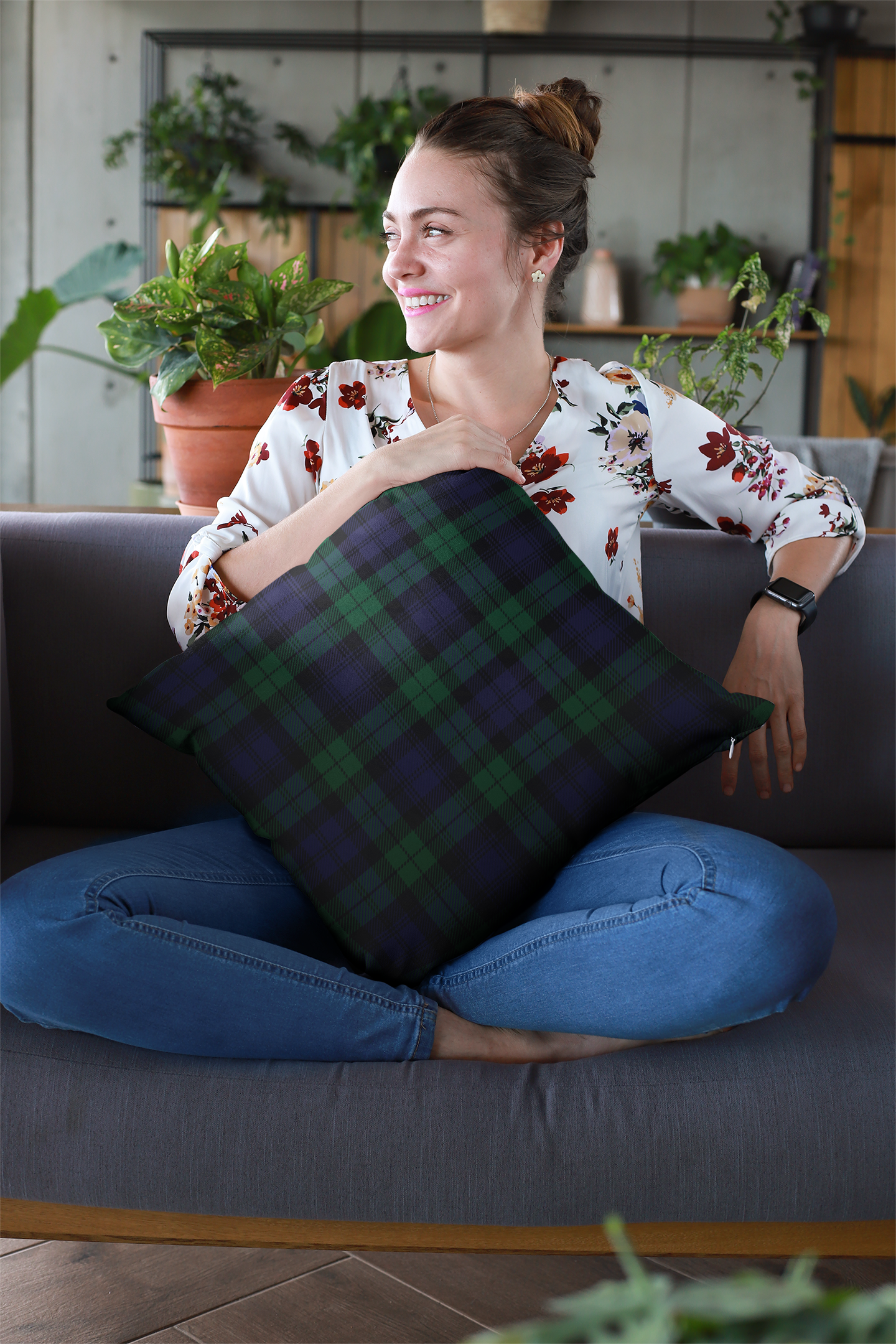 True Holiday Black Watch Tartan Plaid 18" Square Throw Pillow