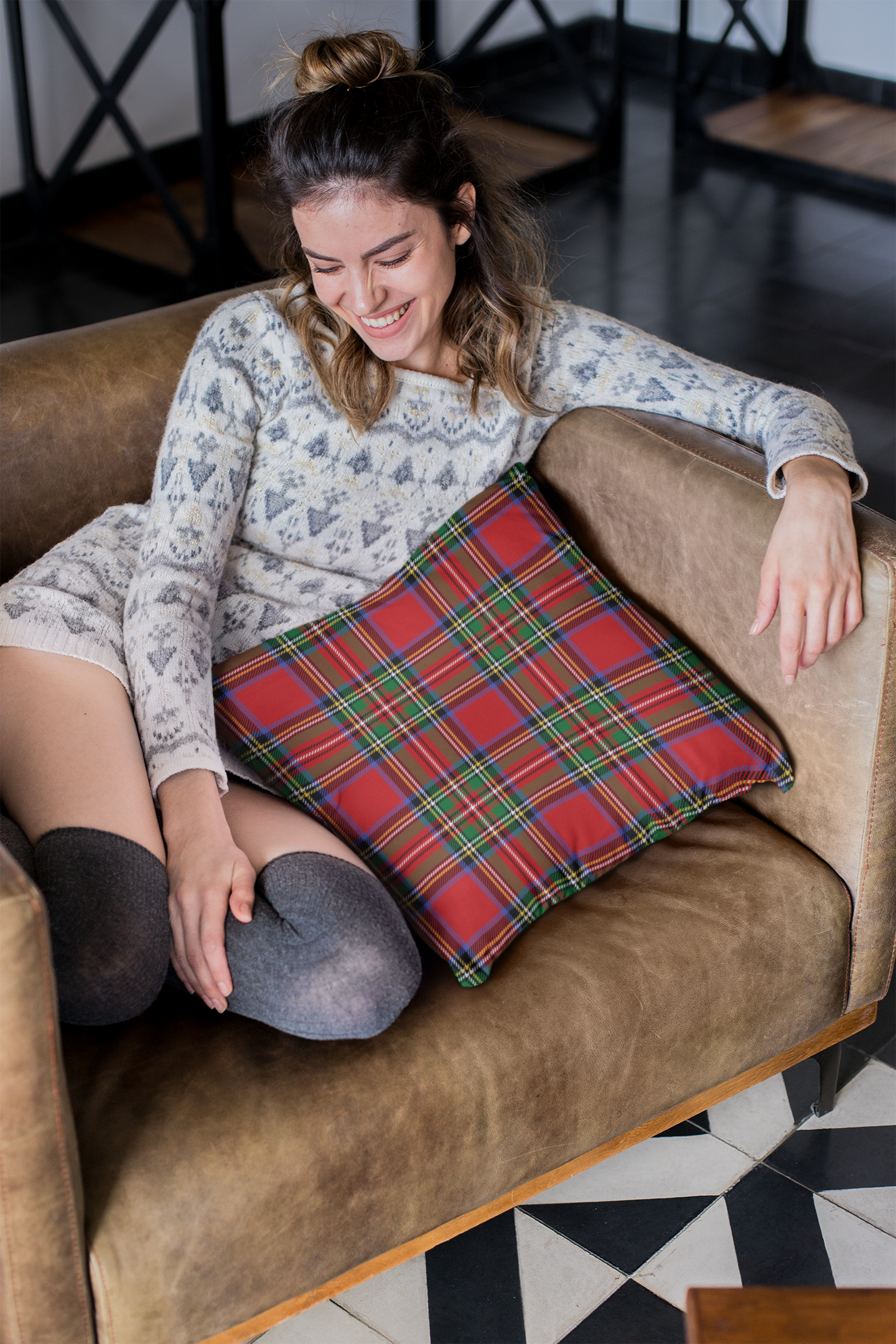 True Holiday Royal Stewart Tartan Plaid 20" Square Throw Pillow