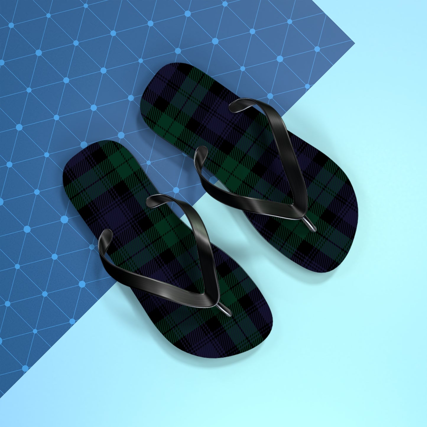 True Holiday Black Watch Tartan Plaid Flip Flops