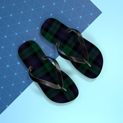 True Holiday Black Watch Tartan Plaid Flip Flops
