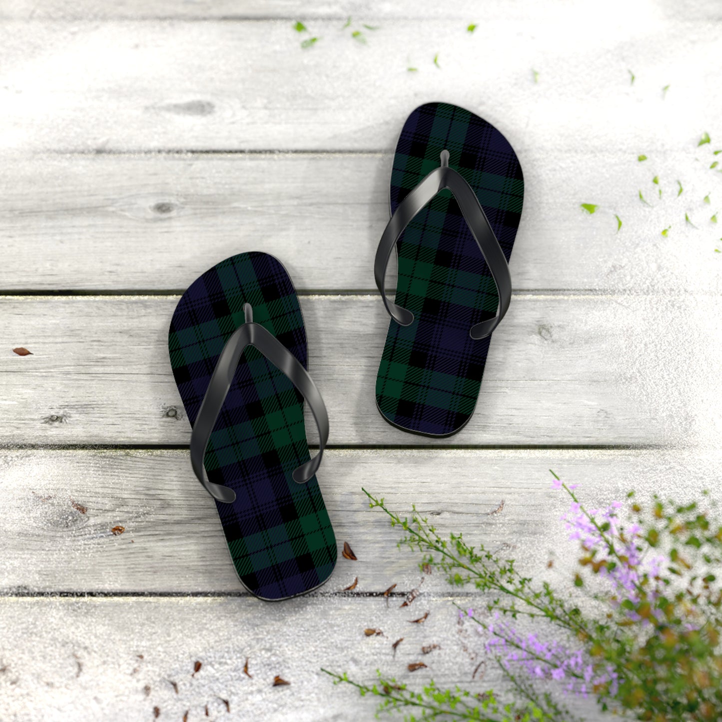 True Holiday Black Watch Tartan Plaid Flip Flops