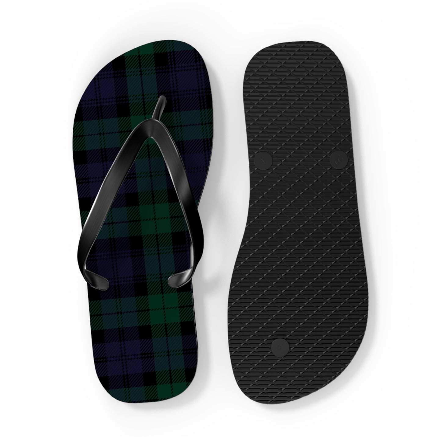 True Holiday Black Watch Tartan Plaid Flip Flops