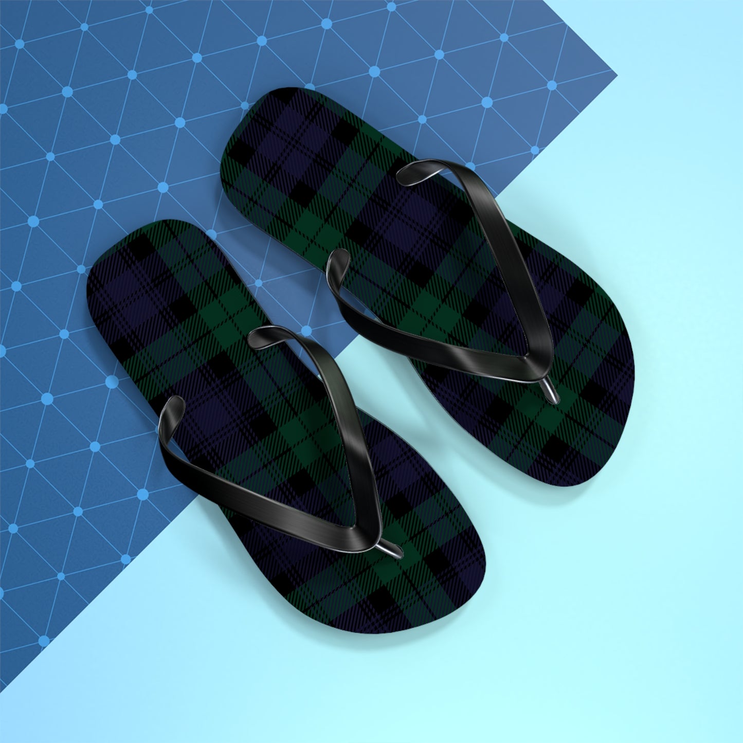 True Holiday Black Watch Tartan Plaid Flip Flops