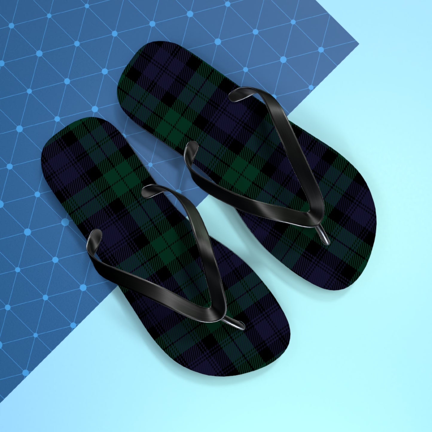 True Holiday Black Watch Tartan Plaid Flip Flops
