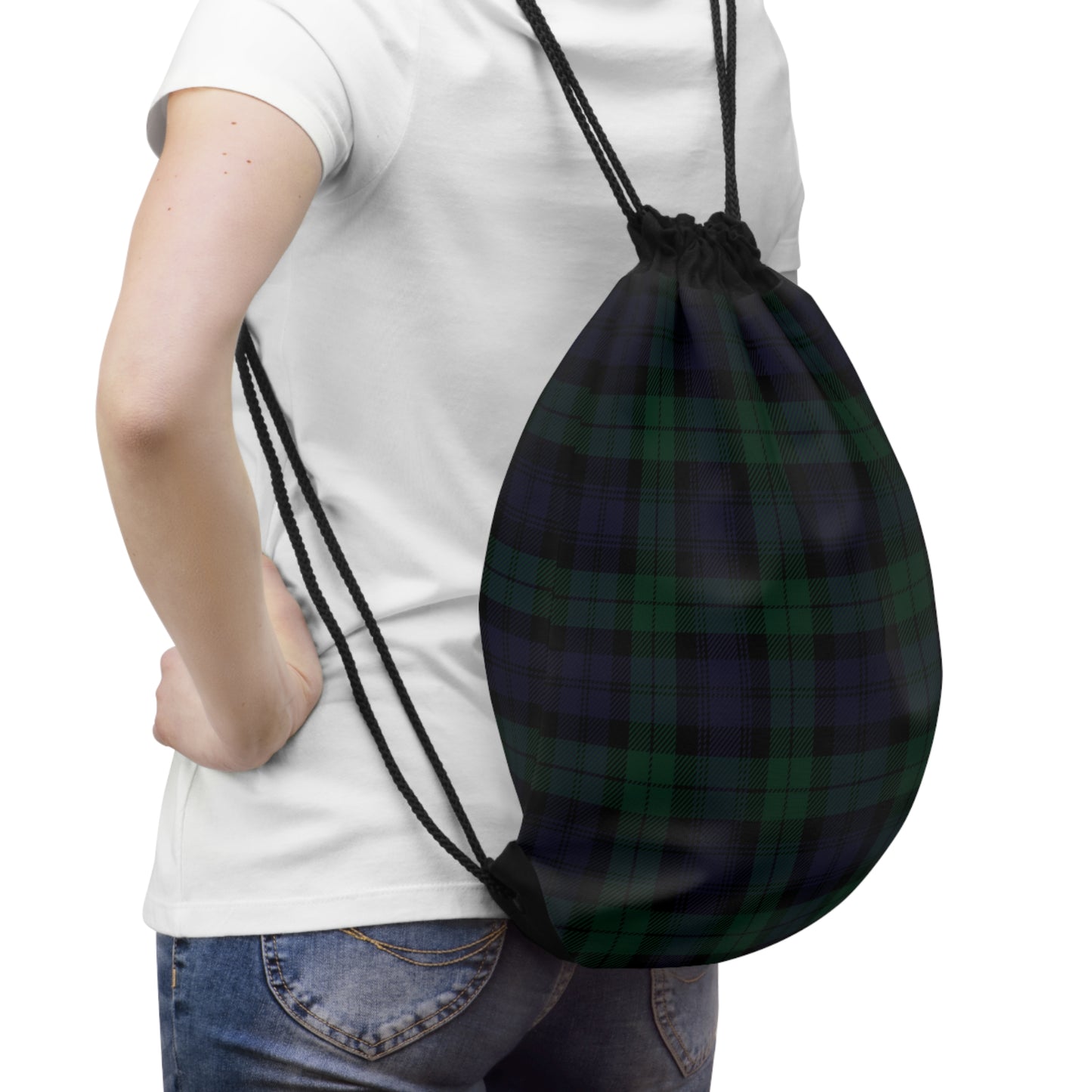 True Holiday Black Watch Tartan Plaid Drawstring Bag
