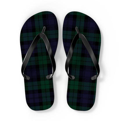 True Holiday Black Watch Tartan Plaid Flip Flops