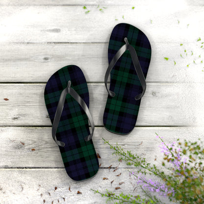 True Holiday Black Watch Tartan Plaid Flip Flops