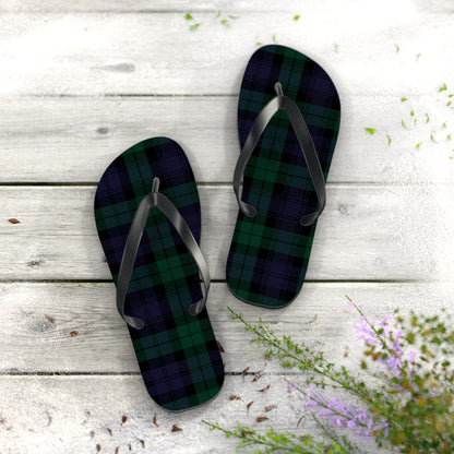 True Holiday Black Watch Tartan Plaid Flip Flops